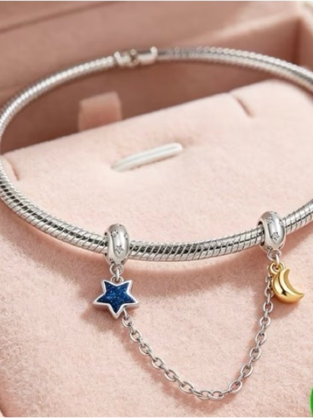 Safety chain 925 ale Sterling Silver Blue Star & Gold 14kt plated star
